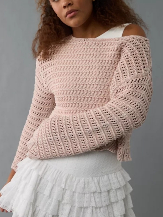 American Eagle Outfitters Sweaters - American Eagle Soft Girl Ballet Neck Open Knit Sweater. Coral. Size xsmall.